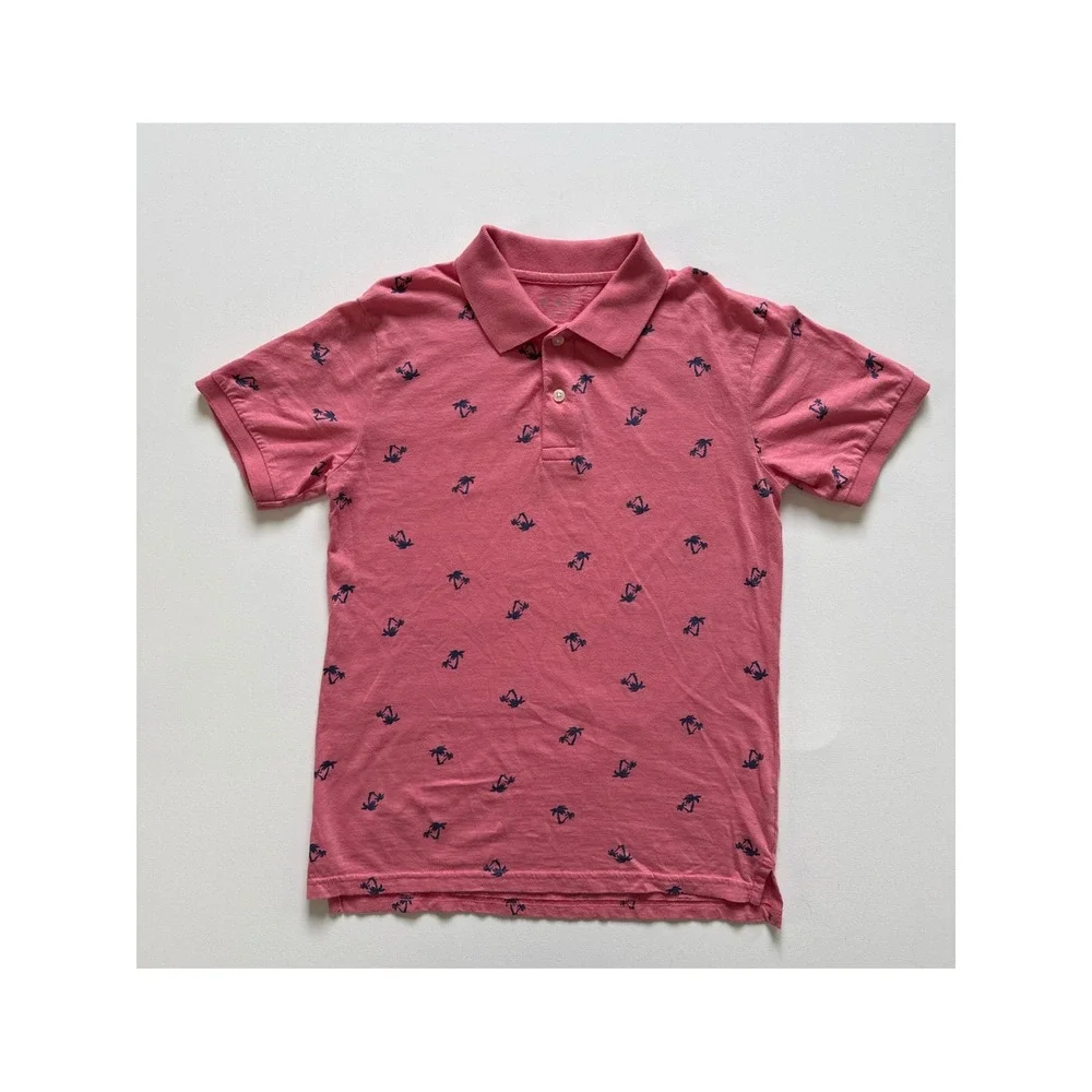The Childrens Place Boys Pink Palm Tree Print Polo Shirt L 10/12 Short Sleeve
